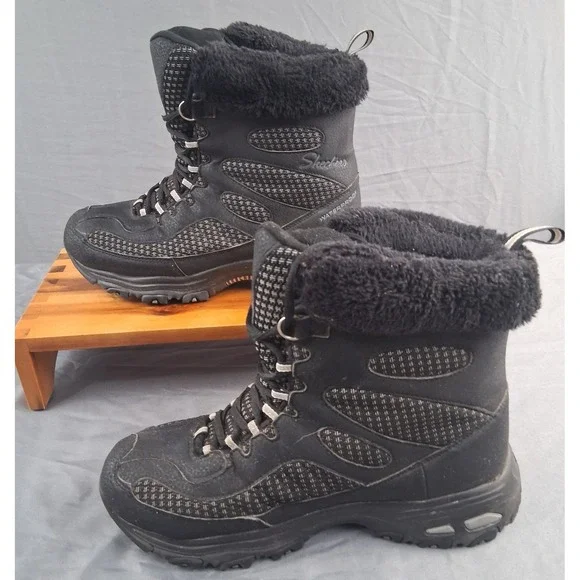 Skechers D'Lites Waterproof Winter Snow Boots Black Womens Size 9 - Picture 2 of 9